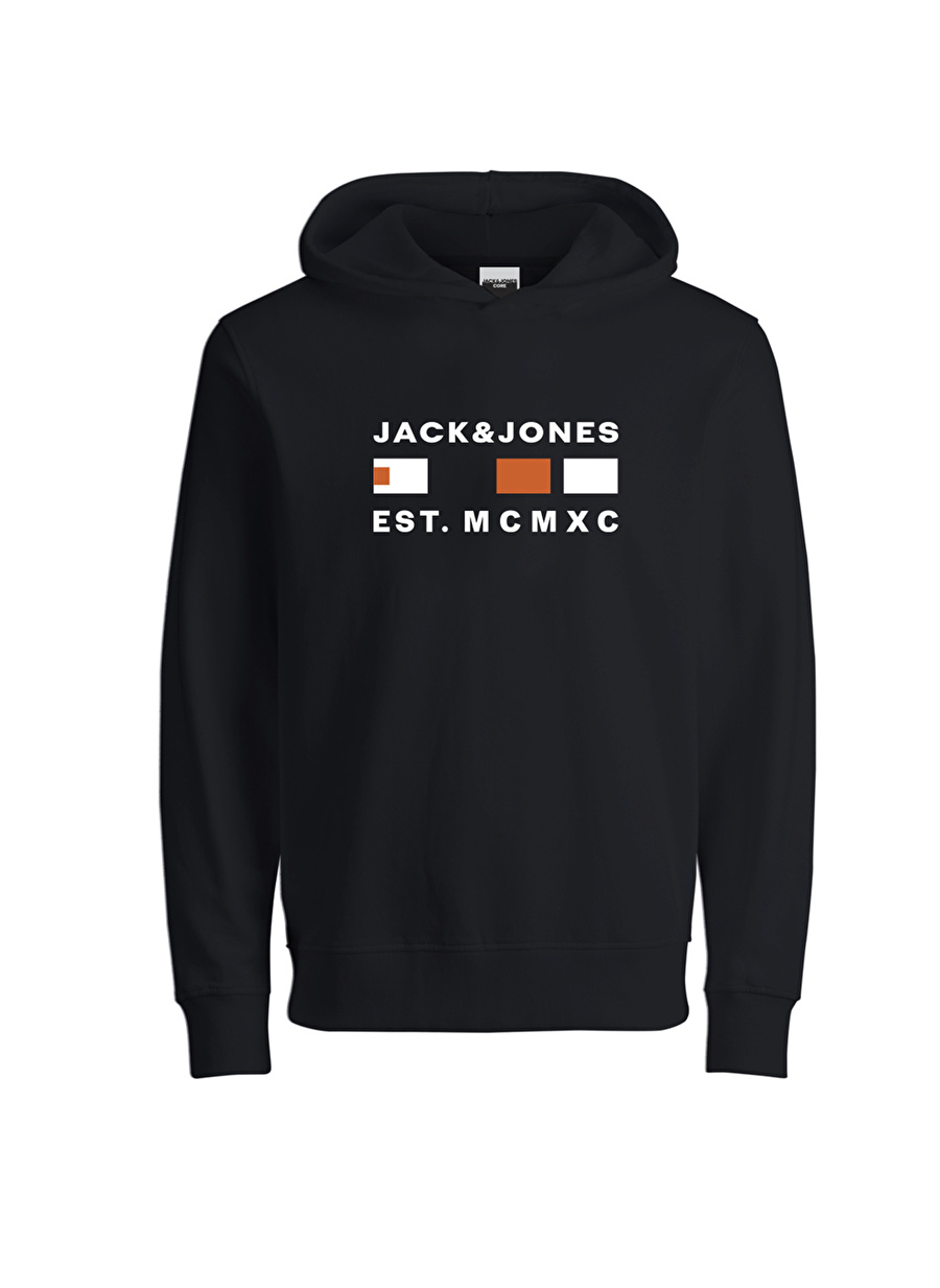 Jack & Jones Siyah Erkek Çocuk Kapüşonlu Uzun Kollu Baskılı Sweatshirt JCOFREDDIE SWEAT HOOD FST JNR