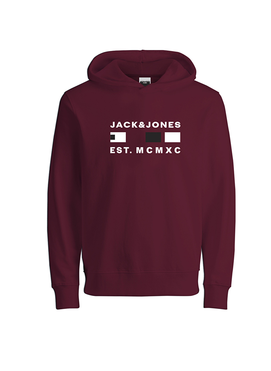 Jack & Jones Kırmızı Erkek Çocuk Kapüşonlu Uzun Kollu Baskılı Sweatshirt JCOFREDDIE SWEAT HOOD FST JNR