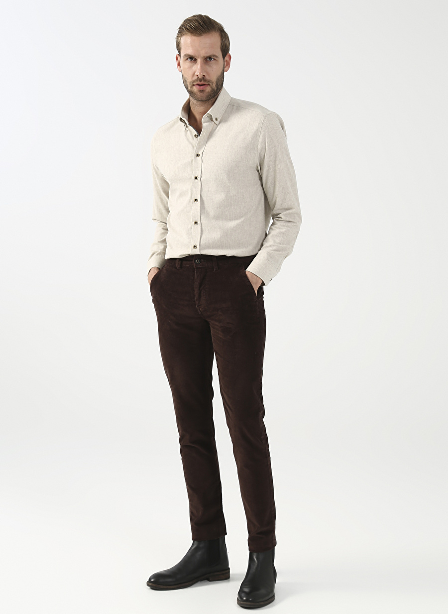 Pierre Cardin Normal Bel Normal Paça Slim Fit Kahve Erkek Pantolon VERTON