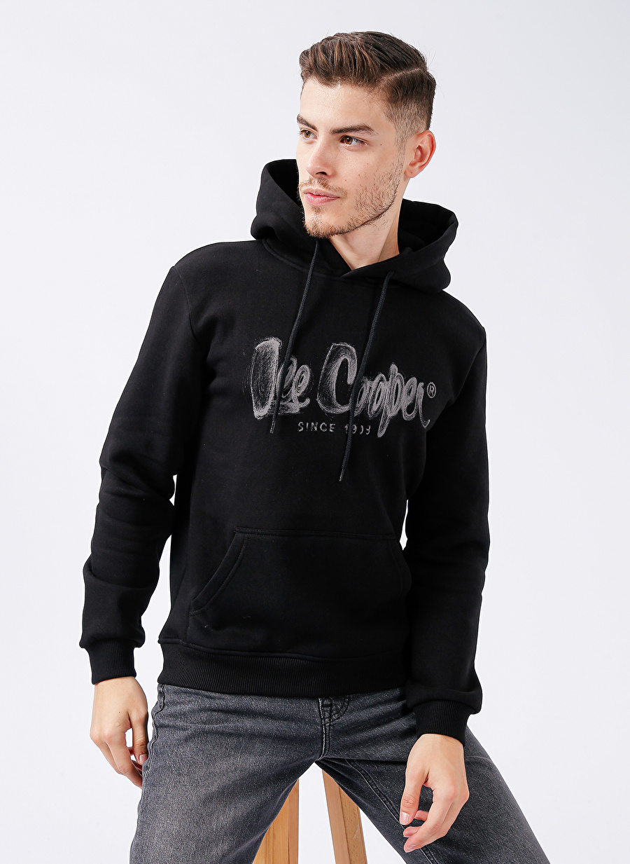 Lee Cooper Kapüşonlu Regular Fit Baskılı Siyah Erkek Şardonlu Sweatshirt 231 LCM 241014 GREGORY