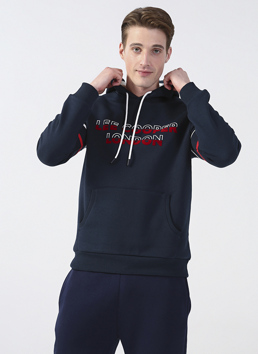 Lee Cooper Kapüşonlu Regular Fit Baskılı Lacivert Erkek Şardonlu Sweatshirt 231 LCM 241047 ATHEL