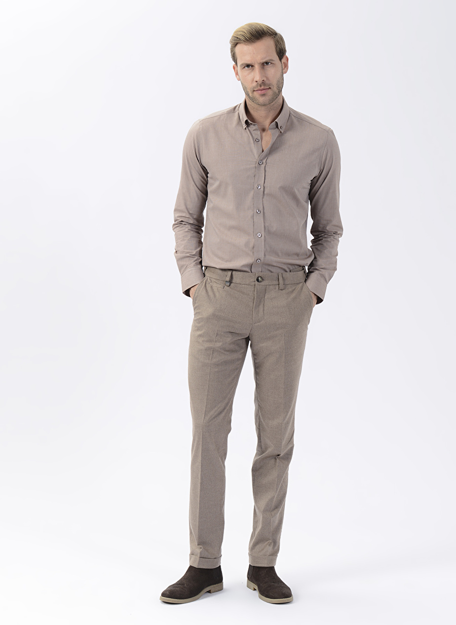 Beymen Business Normal Bel Dar Paça Slim Fit Vizon Erkek Pantolon 4B0123100026