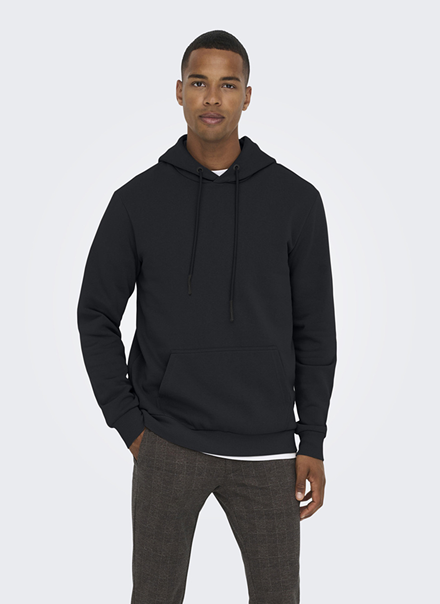 Only & Sons   Düz Koyu Lacivert Erkek Şardonlu Sweatshirt ONSCERES HOODIE SWEAT NOOS