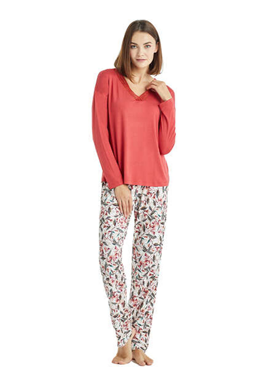 Blackspade V Yaka Düz Kırmızı Kadın Pijama Takımı 50854