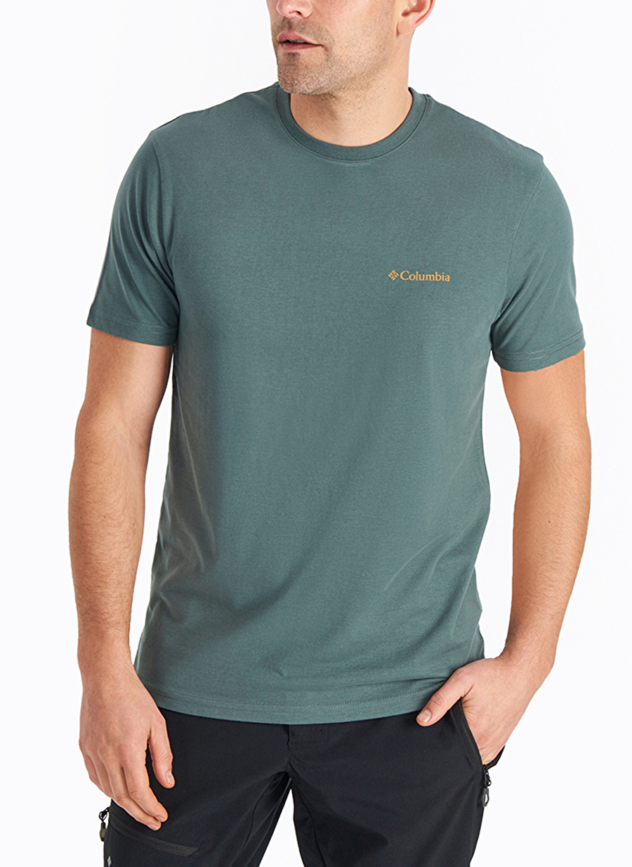 Columbia O Yaka Düz Yeşil Erkek T-Shirt CS0282 CSC M BASIC SM LOGO BRUSHED