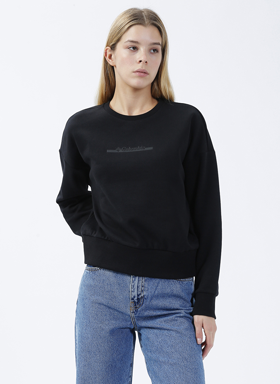 Columbia Siyah Kadın O Yaka Baskılı Sweatshirt CS0212 CSC W BAR SPLIT CROP SWEATSH