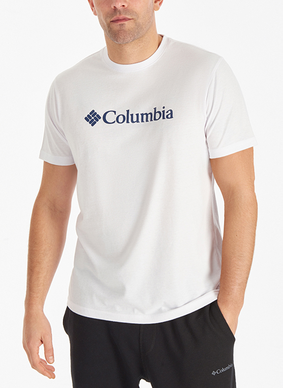 Columbia O Yaka Baskılı Beyaz Erkek T-Shirt CS0287 CSC M BASIC BIG LOGO BRUSHED