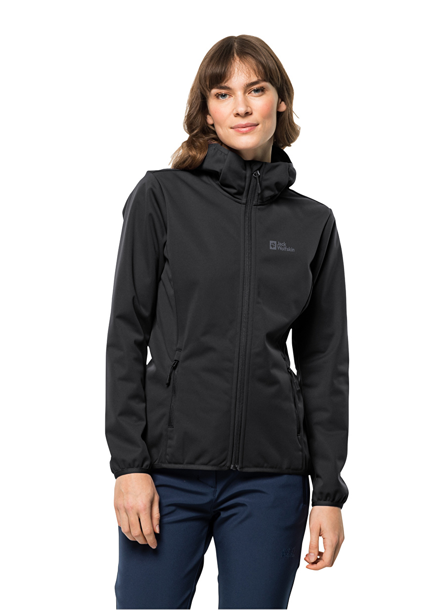 Jack Wolfskin Düz Siyah Kadın Polar Sweatshırt 1307481-6000 WINDHAIN HOODY W