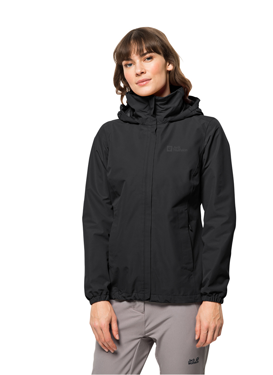 Jack Wolfskin Siyah Kadın Kapüşon Yaka Zip Ceket 1111202-6000 STORMY POINT 2L JKT W