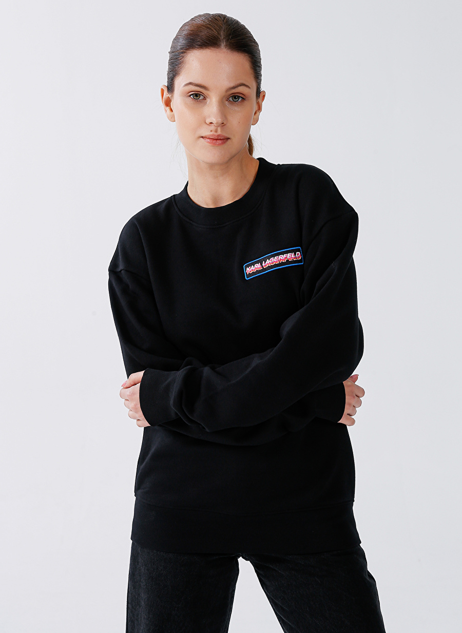 KARL LAGERFELD Bisiklet Yaka   Baskılı Siyah Kadın Sweatshirt 225W1890