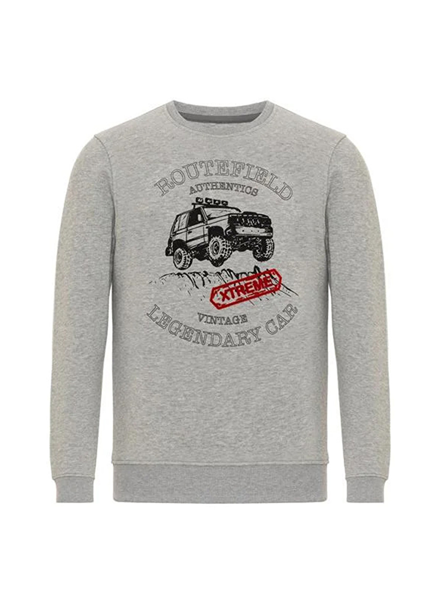 Routefield Gri Erkek Yuvarlak Yaka Sweatshirt RFHUGE2223_HUGE