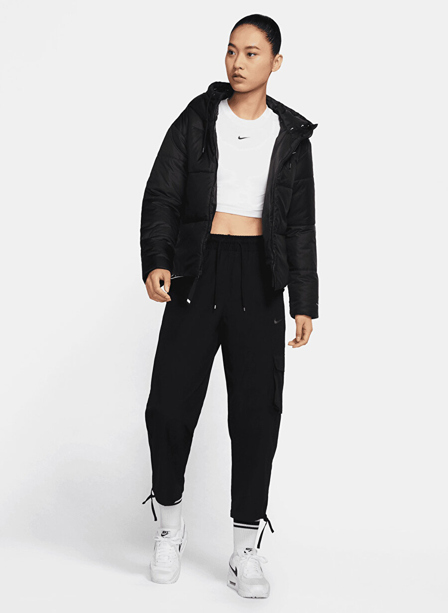 Nike Siyah - Gri - Gümüş Kadın Kapüşonlu Mont DJ6997-010 W RPL CLASSIC TAPE JKT