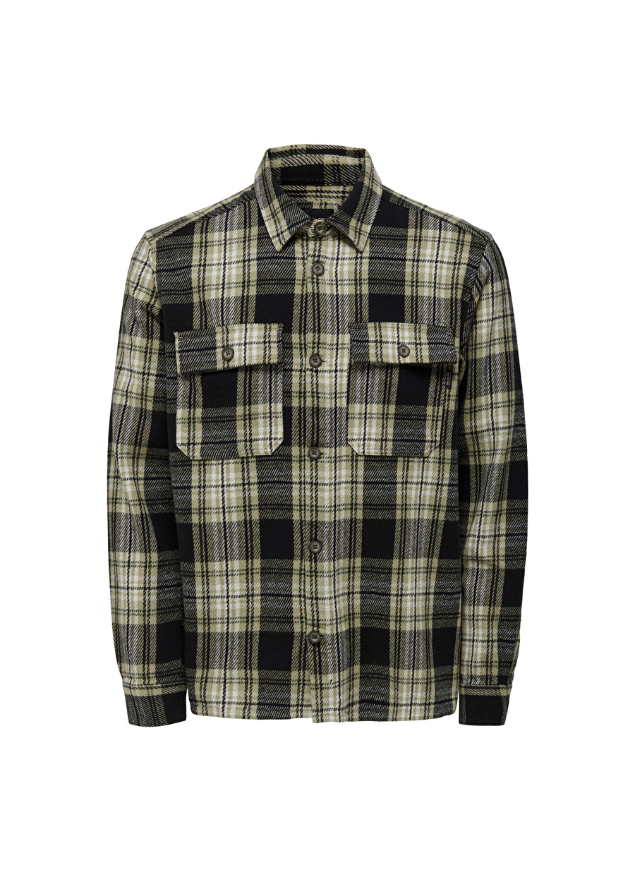 Only & Sons Kareli Ekru Erkek Gömlek ONSSCOTT LS CHECK FLANNEL OVERSHIRT