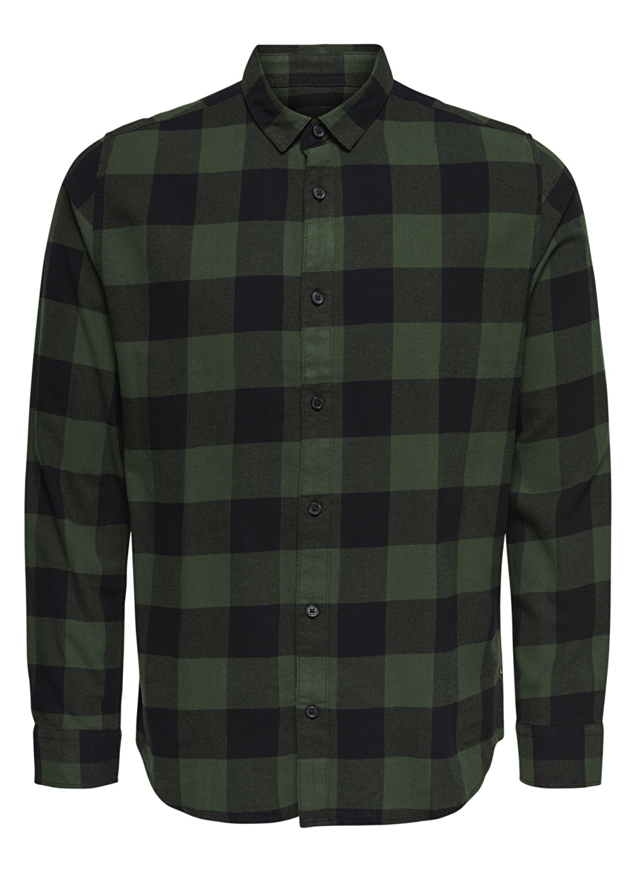 Only & Sons Normal Kareli Yeşil Erkek Gömlek ONSGUDMUND LS CHECKED SHIRT NOOS