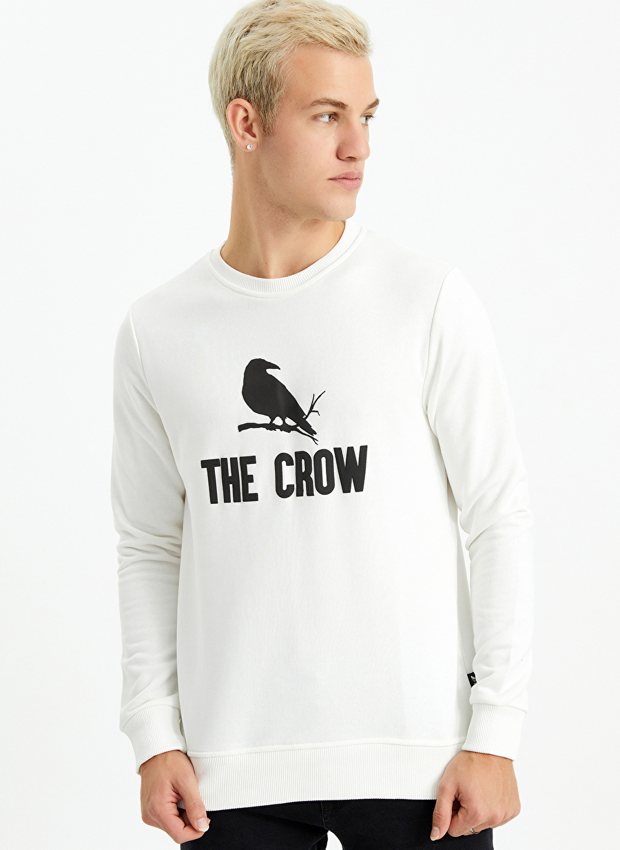 The Crow Bisiklet Yaka Beyaz Erkek Sweatshırt TC1905BASKILI TSHIRT