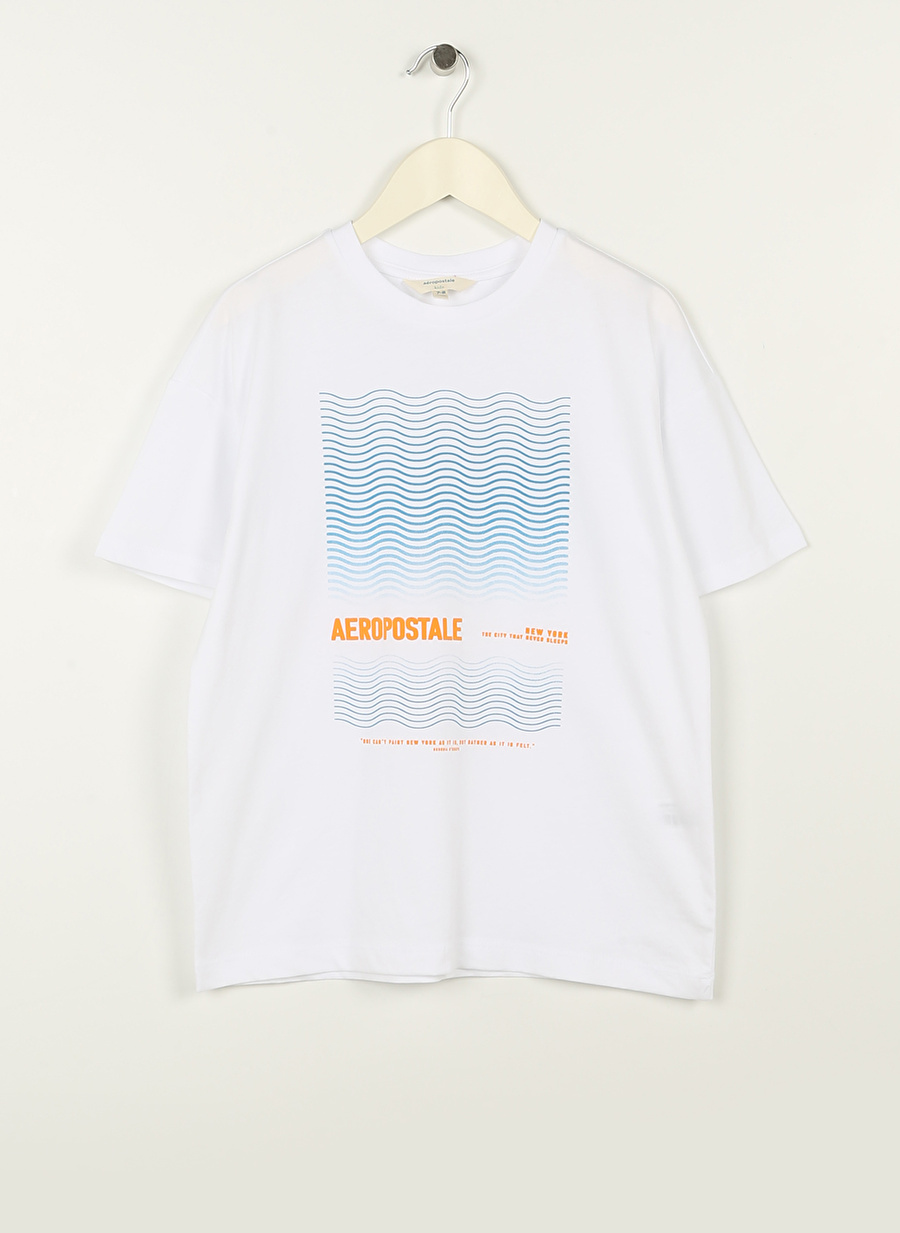 Aeropostale Ekru Erkek Çocuk Bisiklet Yaka Oversize Baskılı T-Shirt 23SAB-33