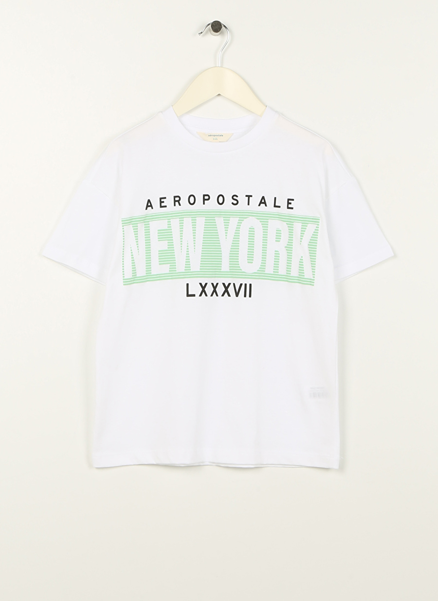 Aeropostale Ekru Erkek Çocuk Bisiklet Yaka Oversize Baskılı T-Shirt 23SAB-38