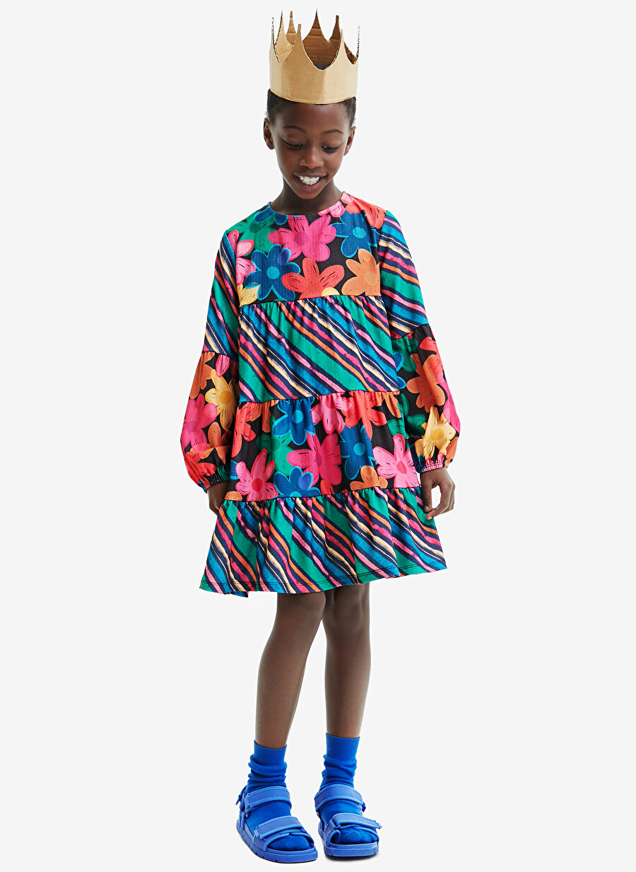 Desigual Desenli Çok Renkli Kız Çocuk Diz Üstü Elbise 22WGVK04