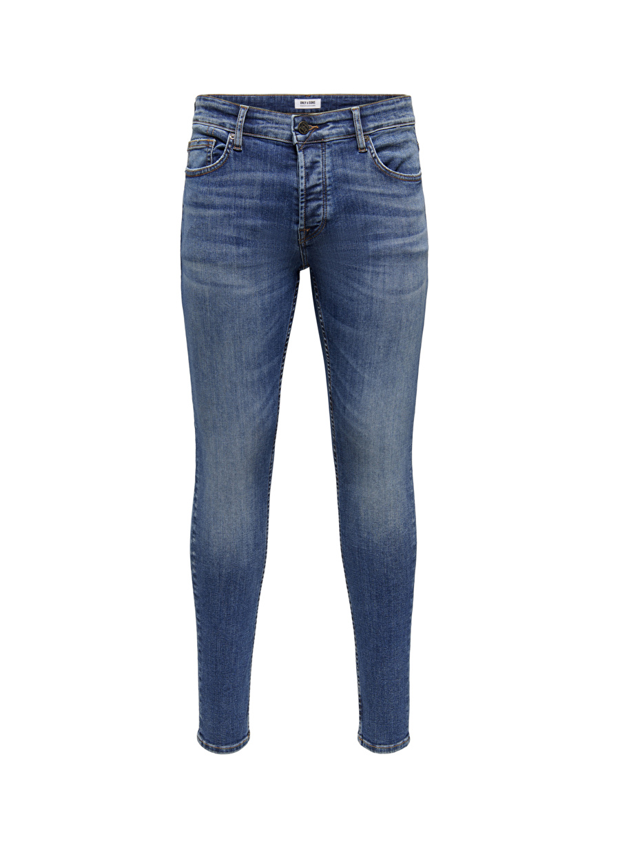 Only & Sons Yüksek Bel Dar Mavi Erkek Denim Pantolon - ONSWARP SKINNY BLUE 3229 JEANS NOOS