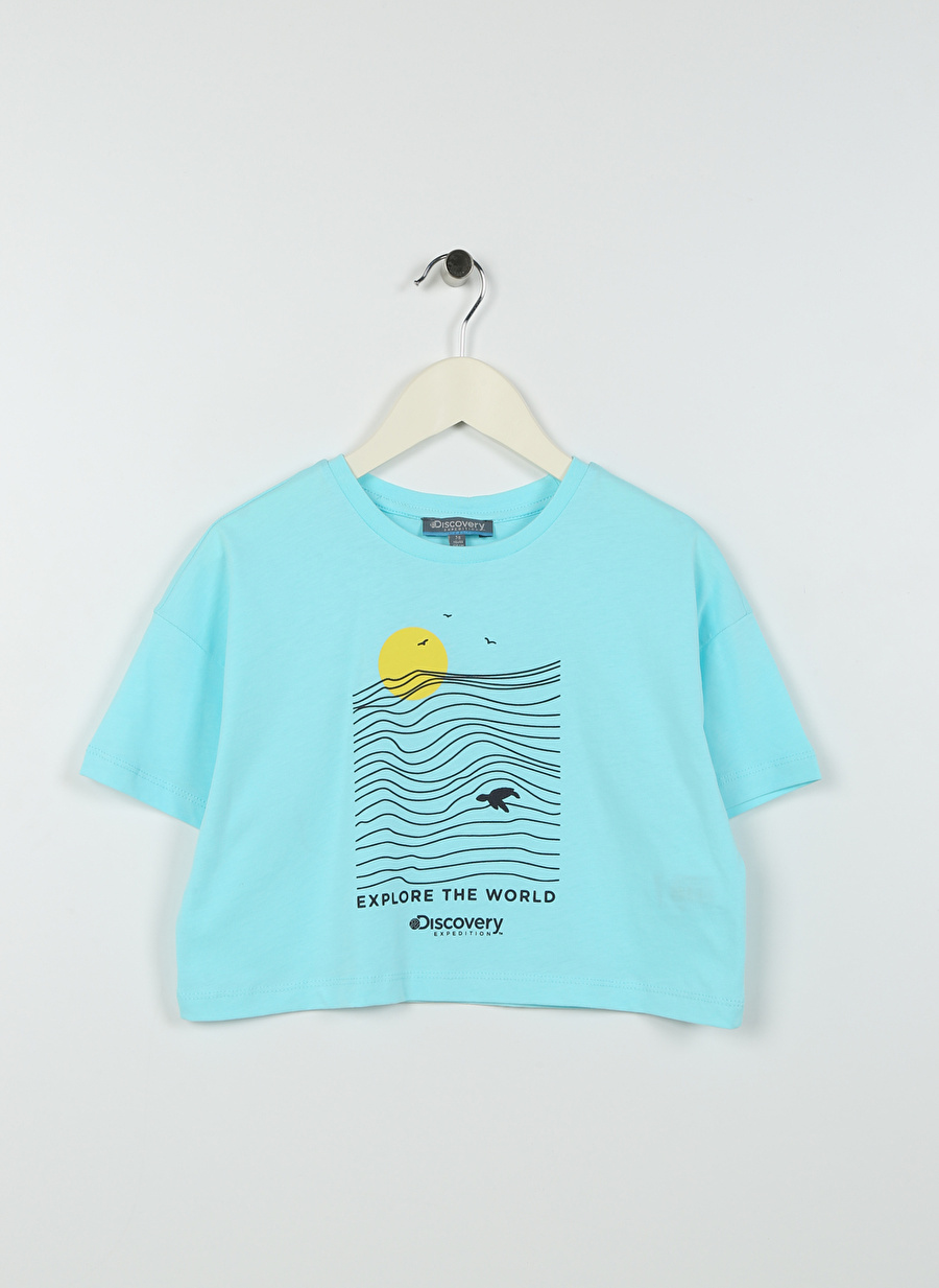 Discovery Expedition Mint Kız Çocuk Bisiklet Yaka Düşük Omuzlu Baskılı T-Shirt OCEAN GIRL