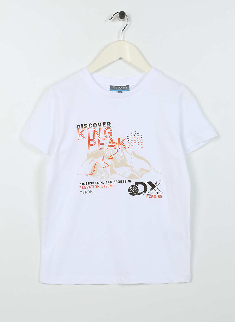 Discovery Expedition Beyaz Erkek Çocuk Bisiklet Yaka Kısa Kollu Baskılı T-Shirt ROTA BOY