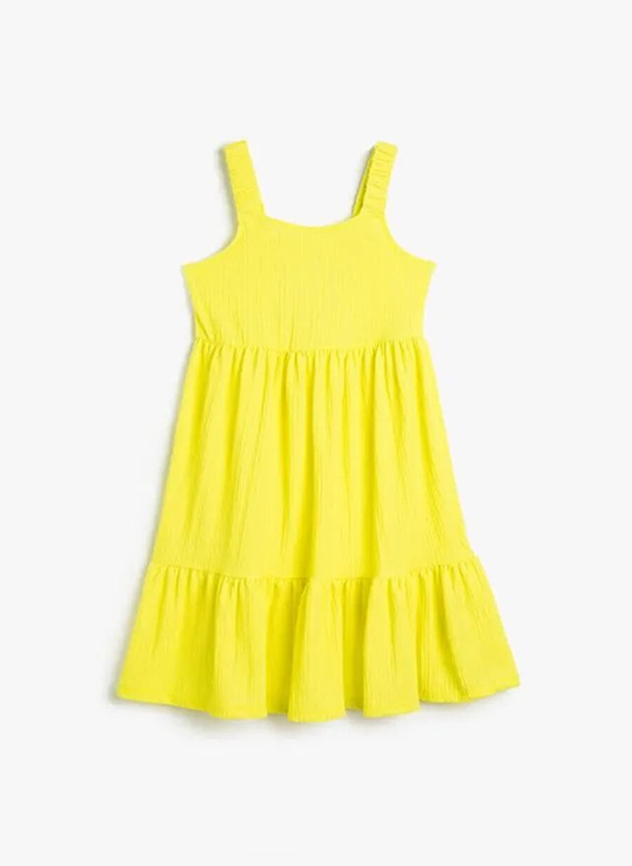 Koton Düz Sarı Kız Çocuk Diz Altı Elbise 3SKG80022AK
