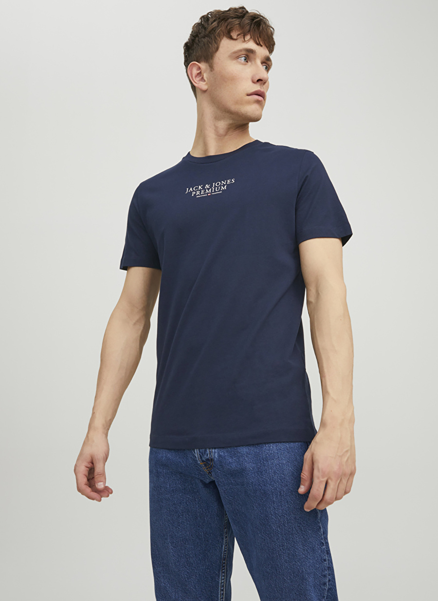 Jack & Jones Bisiklet Yaka Düz Lacivert Erkek T-Shirt JPRBLUARCHIE SS TEE CREW NECK NOOS