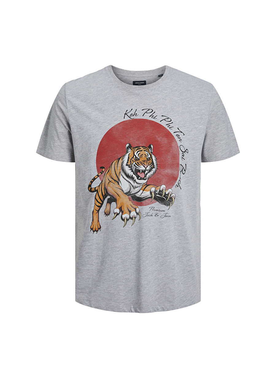 Jack & Jones Bisiklet Yaka Düz Açık Gri Erkek T-Shirt JPRBLUTIGER TEE CREW NECK PRSP23