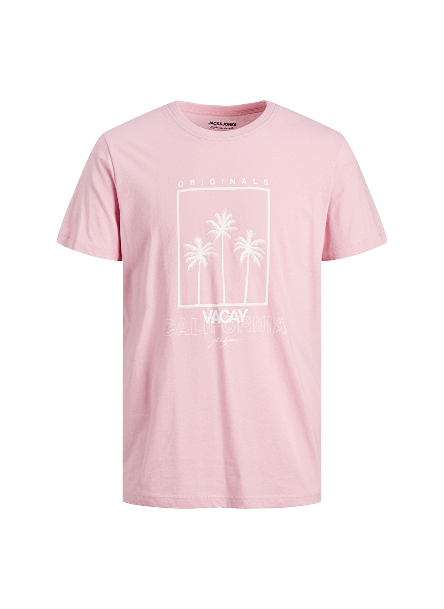 Jack & Jones Bisiklet Yaka Düz Pembe Erkek T-Shirt JORTULUM UV TEE SS CREW NECK