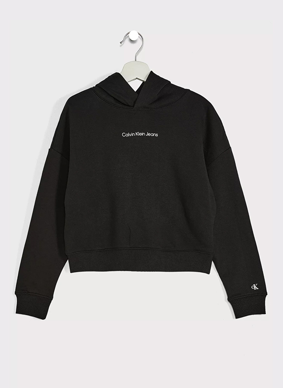 Calvin Klein Siyah Kız Çocuk Kapüşonlu Uzun Kollu Rahat Düz Sweatshirt IG0IG01867BEH