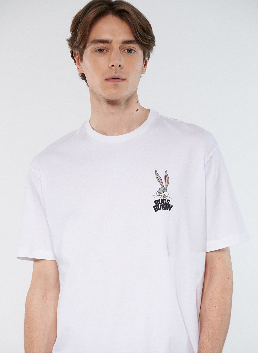 Mavi Bisiklet Yaka Baskılı Beyaz Erkek T-Shirt M0610636-620_BUGS BUNNY BASKILI TİŞ