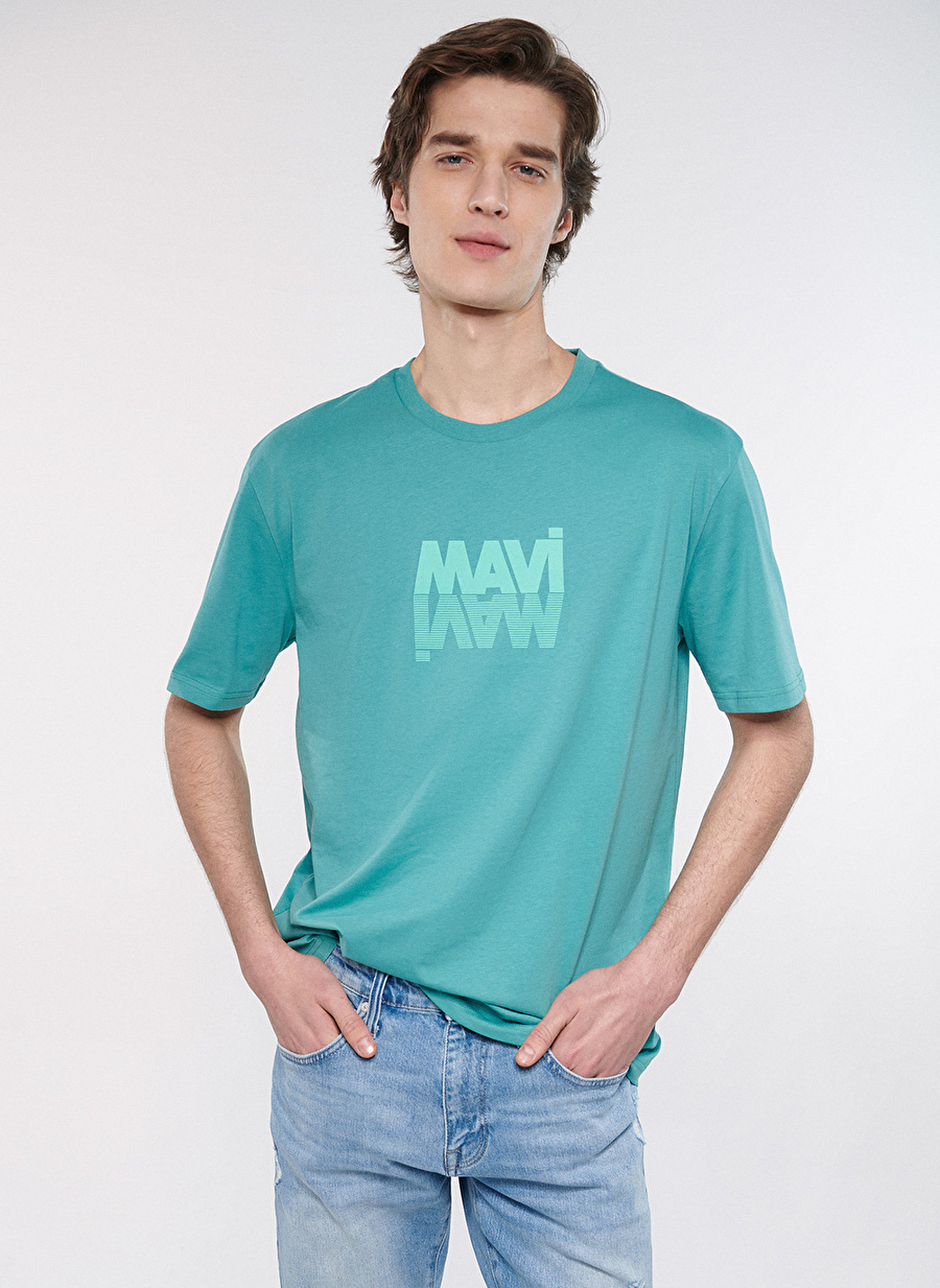 Mavi Bisiklet Yaka Düz Turkuaz Erkek T-Shirt M0611311-71824_MAVİ LOGO TİŞÖRT