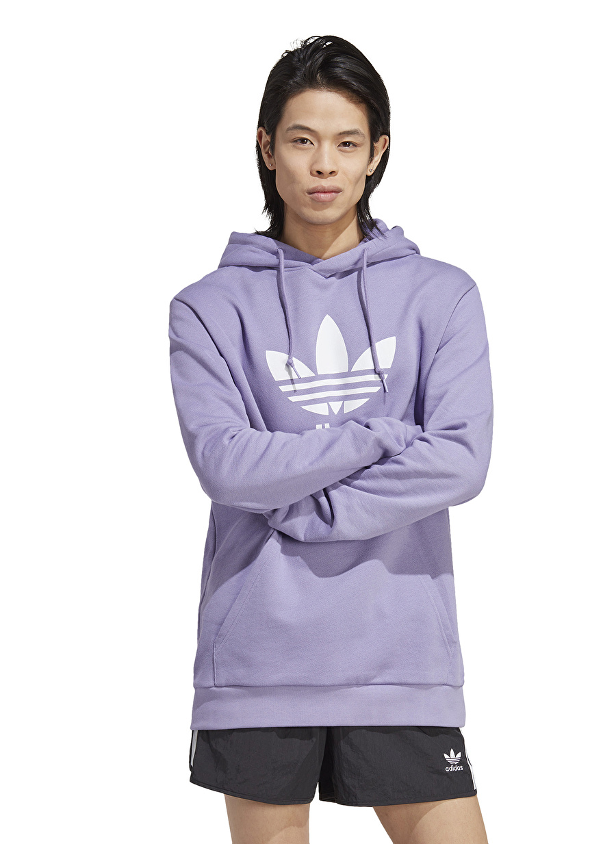 adidas Bisiklet Yaka Lila Erkek Sweatshırt IA4881 TREFOIL HOODY