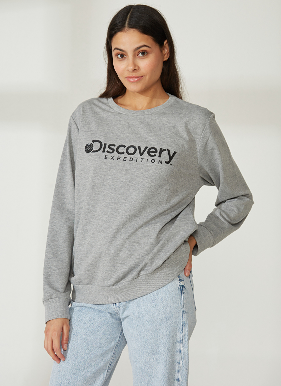 Discovery Expedition Bisiklet Yaka Gri Melanj Kadın Sweatshırt W-ENERGY