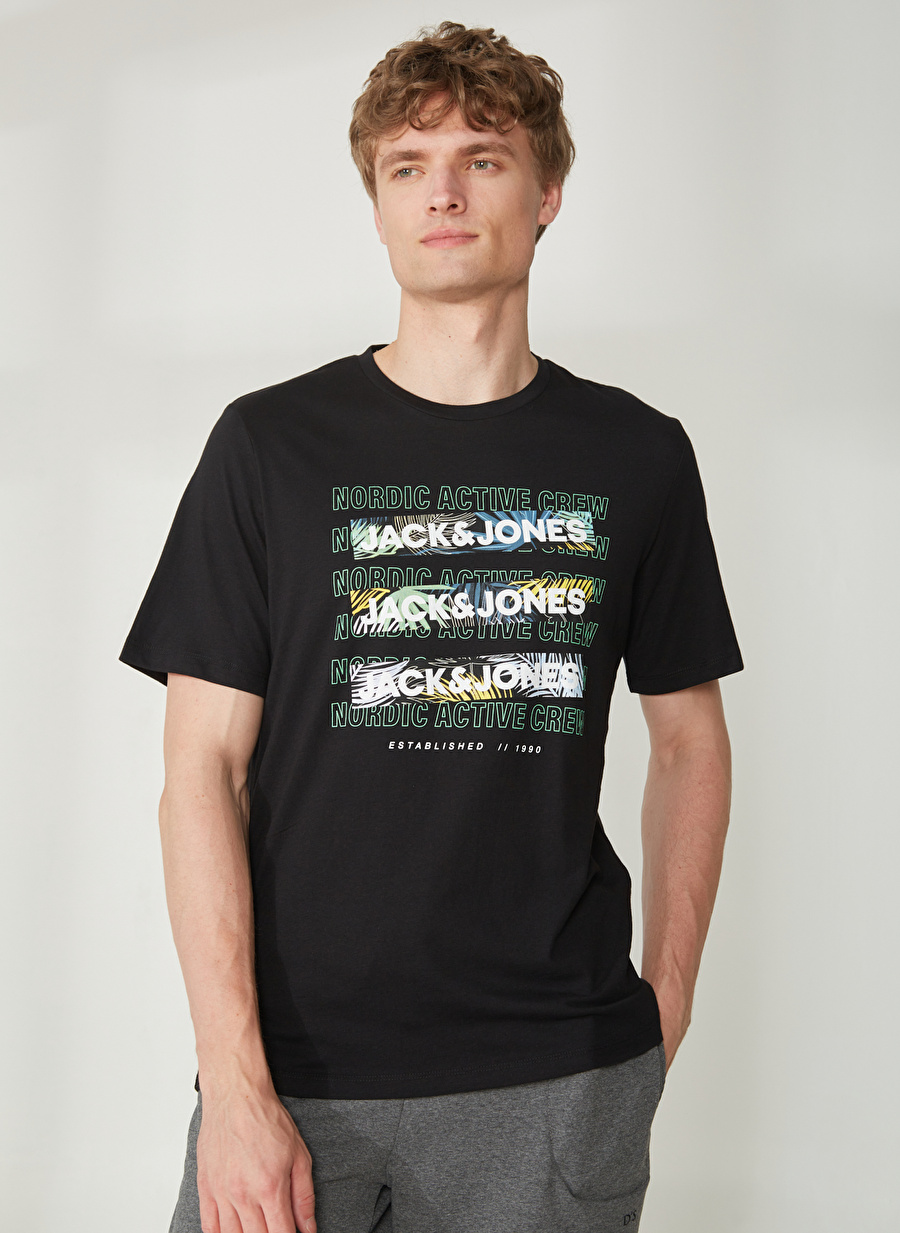 Jack & Jones Bisiklet Yaka Baskılı Siyah Erkek T-Shirt 12239462_JCOBOOSTER TEE SS CREW NEC