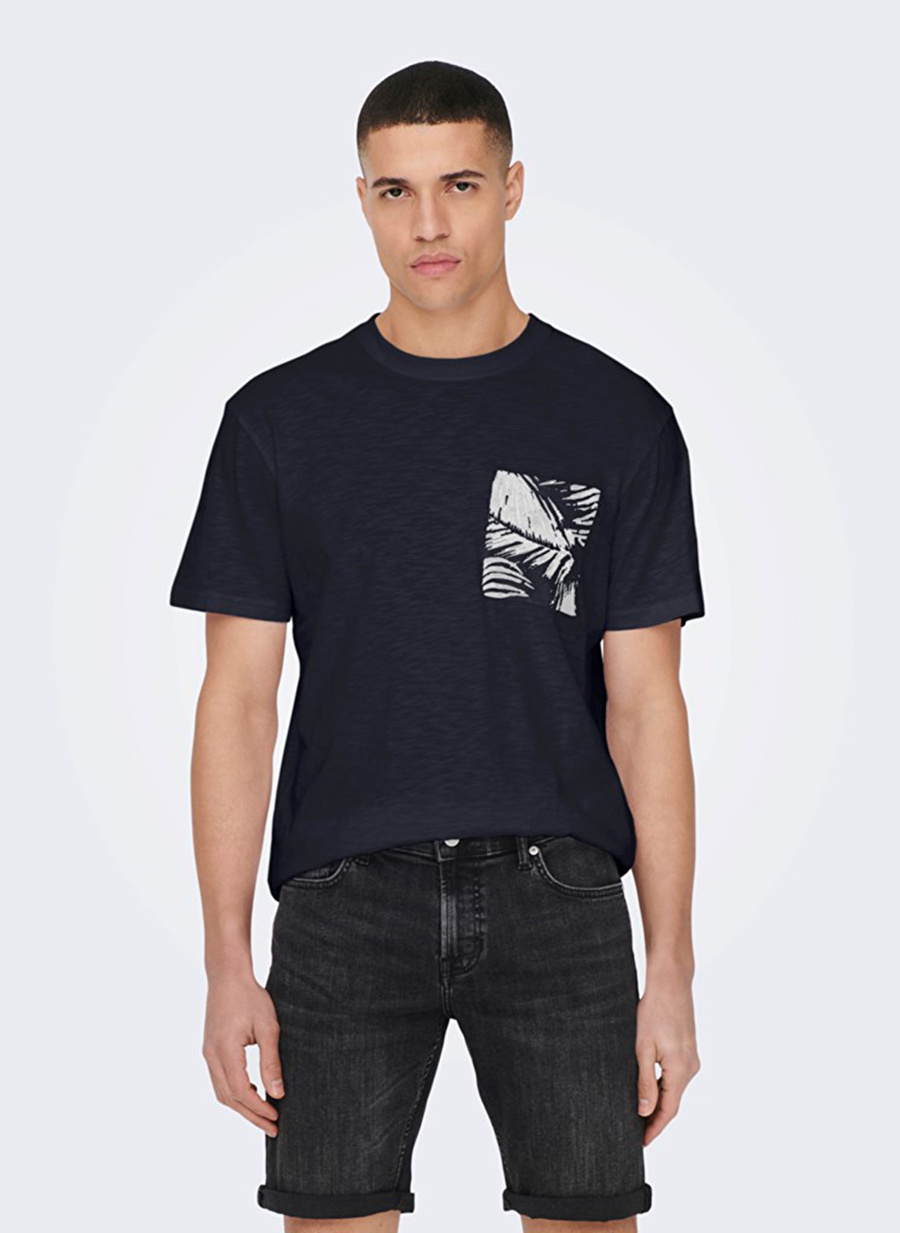 Only & Sons O Yaka Düz Lacivert Erkek T-Shirt 22025286_ONSPERRY LIFE REG LEAF SS_0