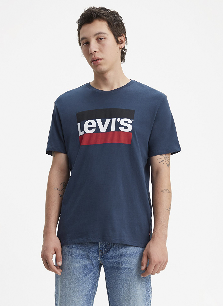 Levis Bisiklet Yaka Baskılı Mavi Erkek T-Shirt A6335-0001 SPORTSWEAR LOGO GRAPHIC