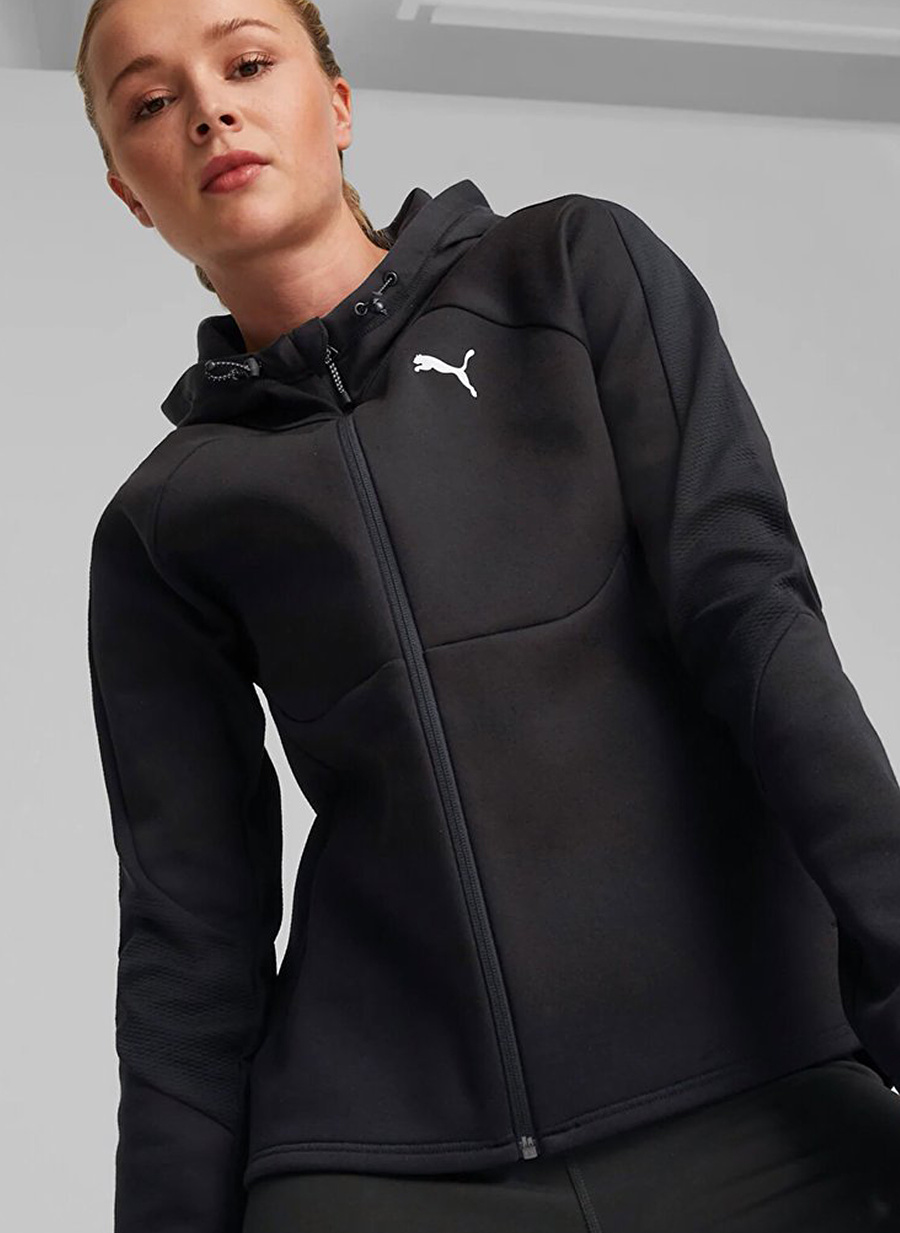 Puma 67308501 EVOSTRIPE Full-Zip Hood Siyah Kadın Bisiklet Yaka Regular Fit Sweatshirt