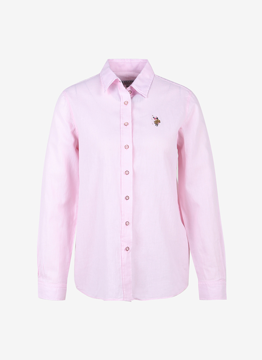 U.S. Polo Assn. Regular Fit Gömlek Yaka Düz Pembe Kadın Gömlek ELMY023Y