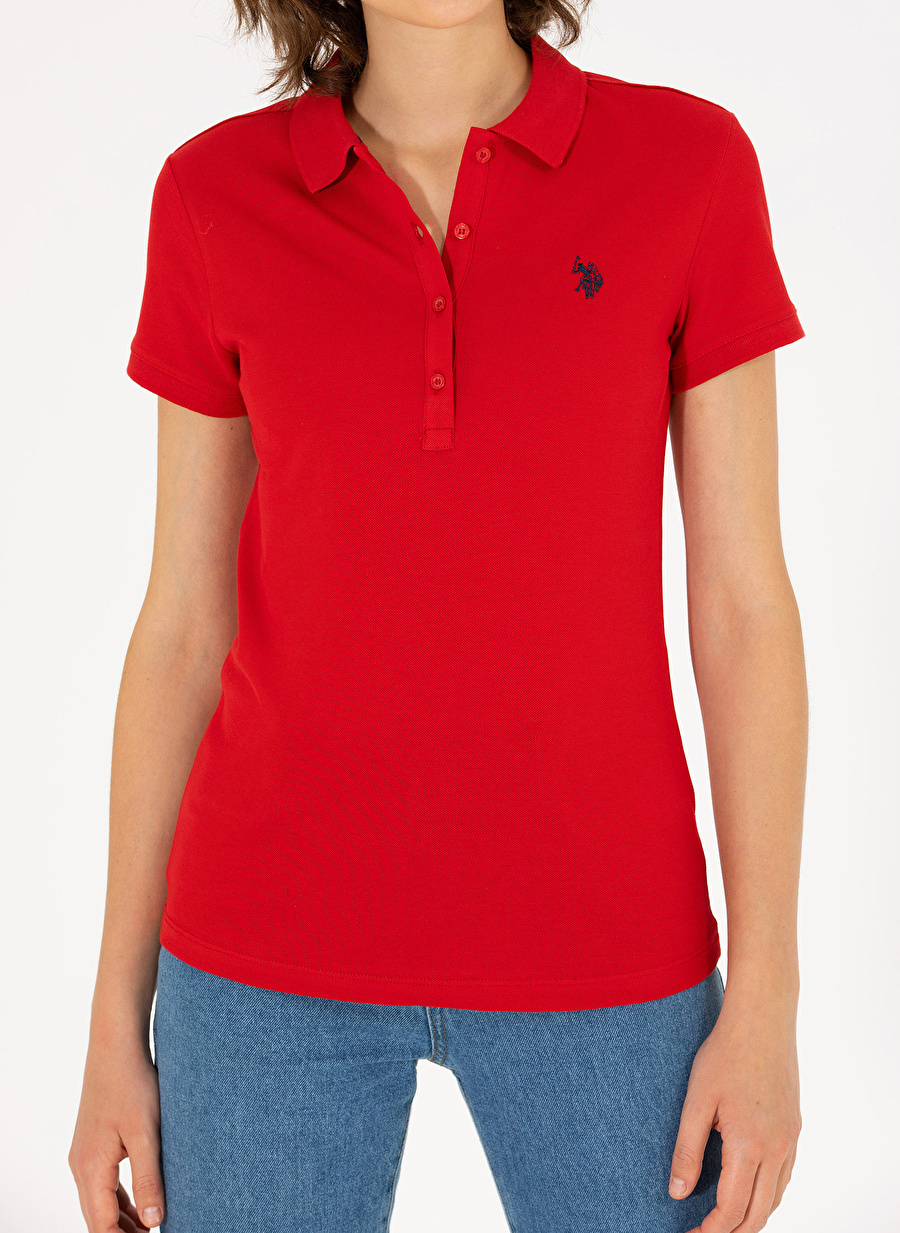 U.S. Polo Assn. Polo Yaka Düz Koyu Kırmızı Kadın T-Shirt GTP-IY23_7