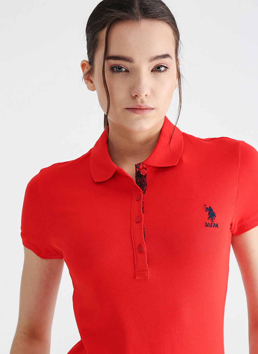 U.S. Polo Assn. Polo Yaka Düz Kırmızı Kadın T-Shirt TP0123_0