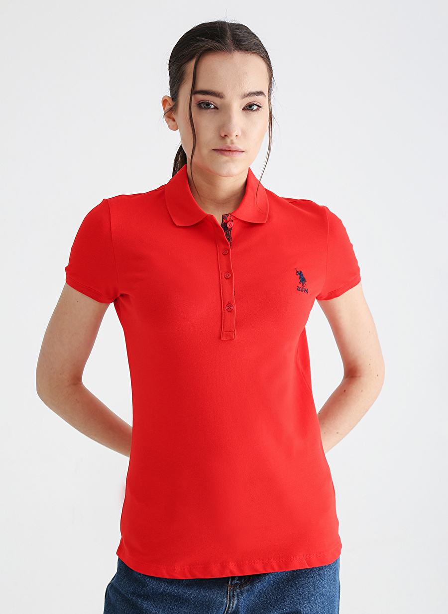 U.S. Polo Assn. Polo Yaka Düz Kırmızı Kadın T-Shirt TP0123_2