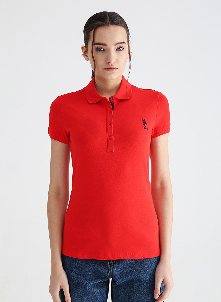 U.S. Polo Assn. Polo Yaka Düz Kırmızı Kadın T-Shirt TP0123_4