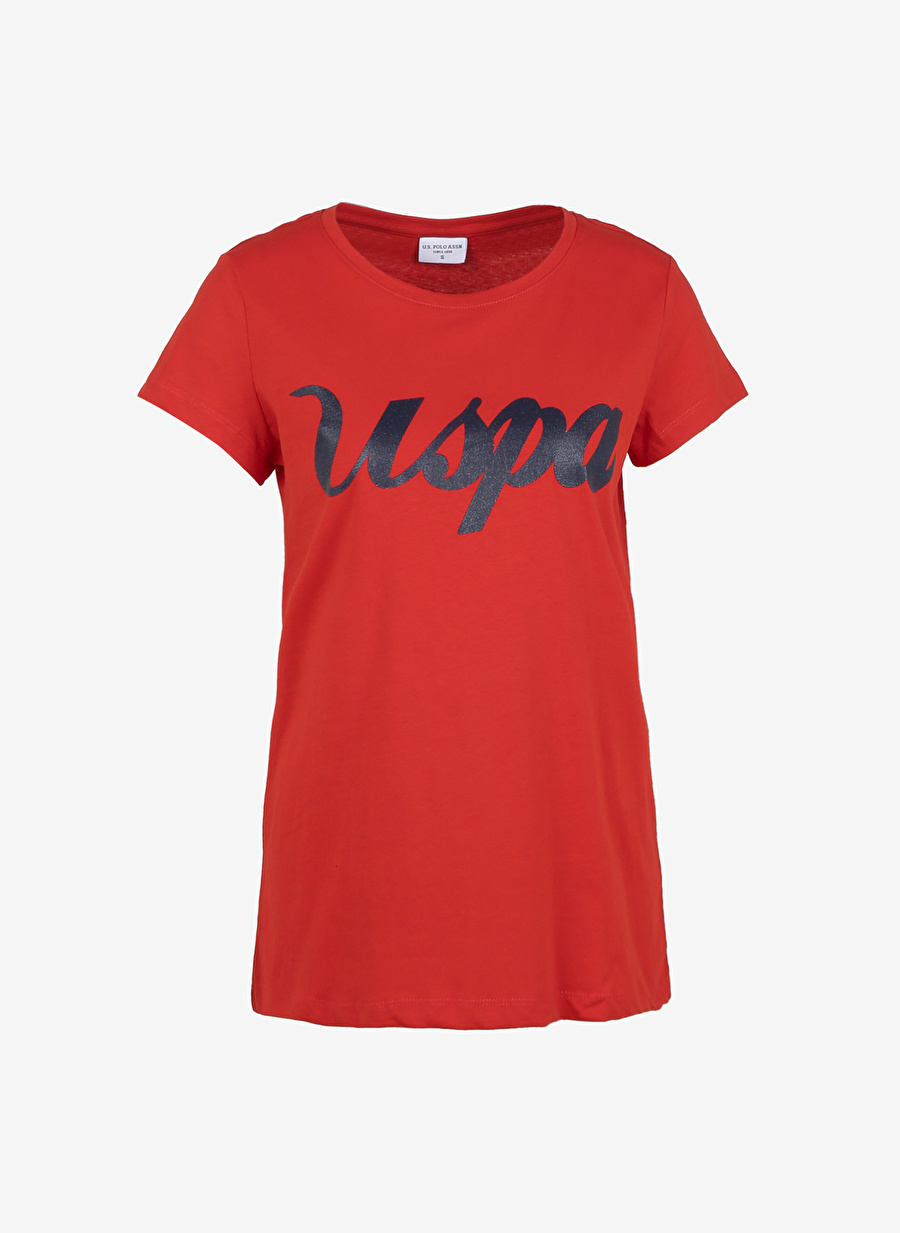 U.S. Polo Assn. Bisiklet Yaka Baskılı Kırmızı Kadın T-Shirt BEAN-IY23