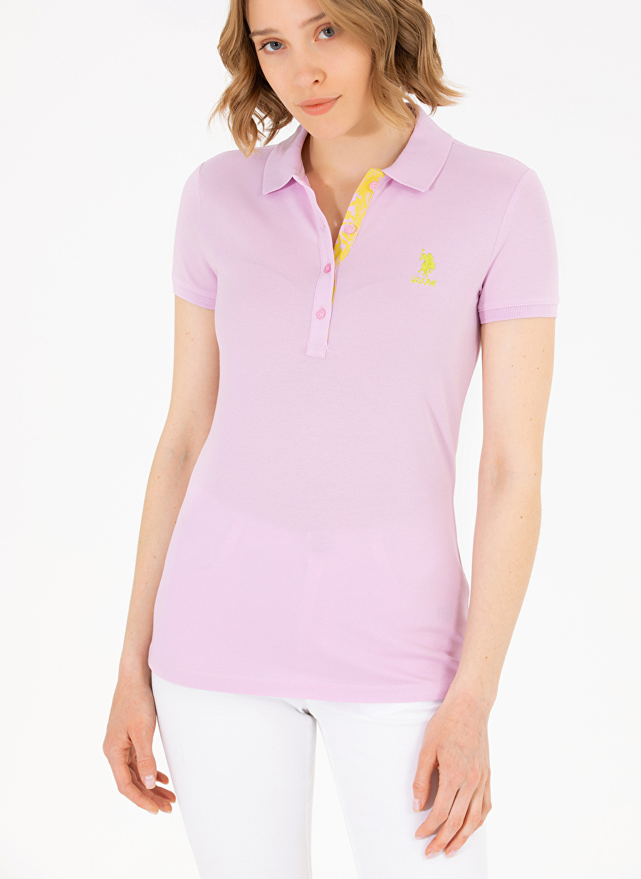 U.S. Polo Assn. Polo Yaka Düz Koyu Pembe Kadın T-Shirt TP0123_3