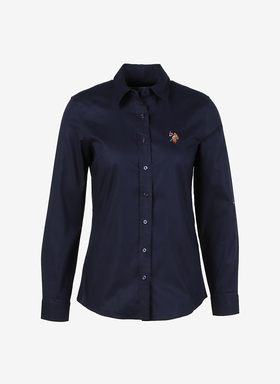 U.S. Polo Assn. Slim Fit Gömlek Yaka Düz Lacivert Kadın Gömlek CRISCOLOR023Y