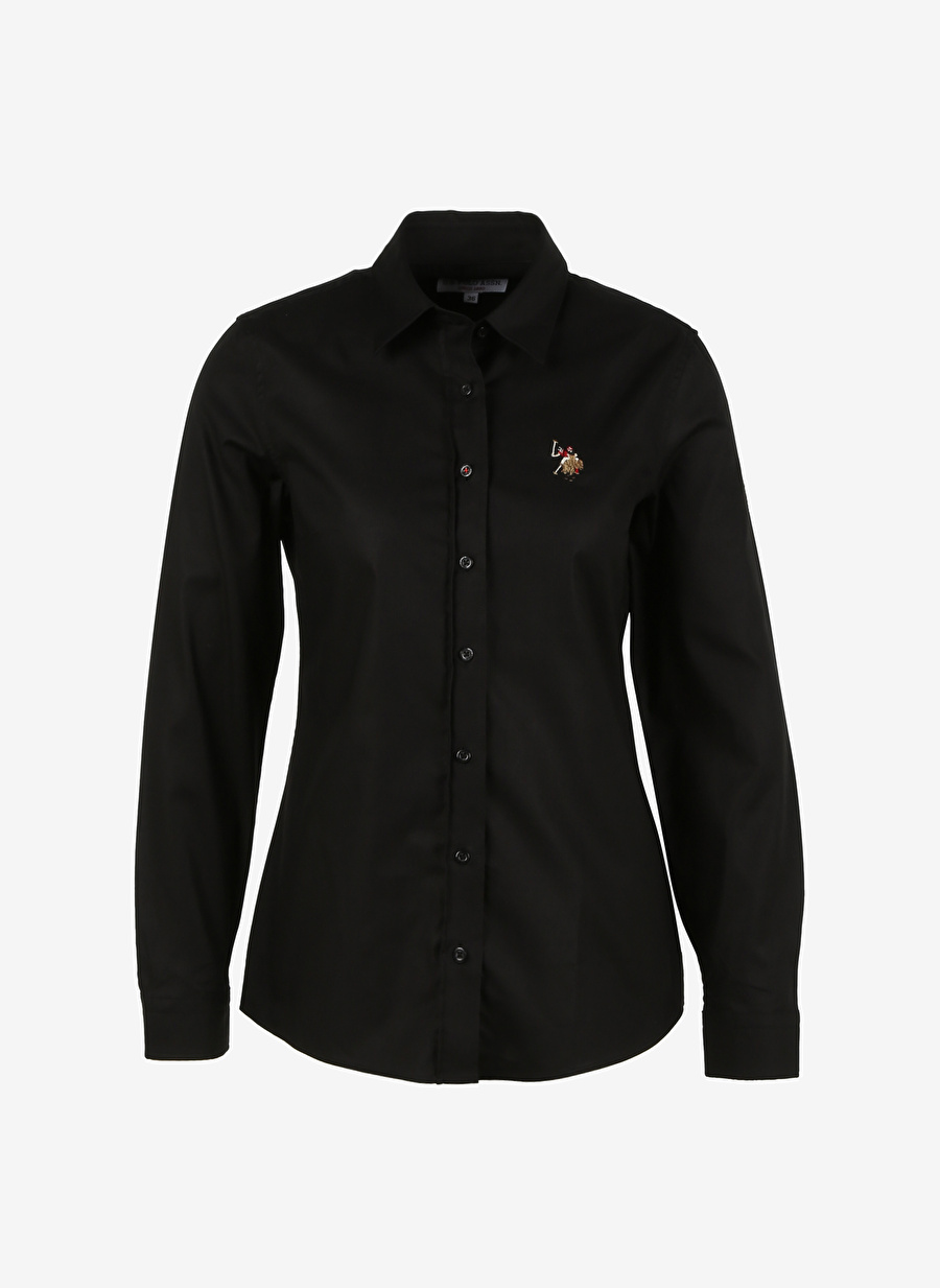 U.S. Polo Assn. Slim Fit Gömlek Yaka Düz Siyah Kadın Gömlek CRISCOLOR023Y