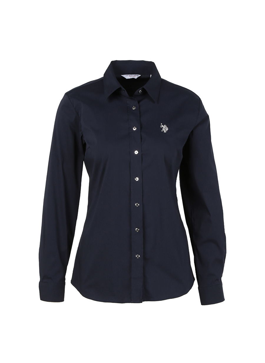 U.S. Polo Assn. Slim Fit Gömlek Yaka Düz Lacivert Kadın Gömlek CRISY023Y