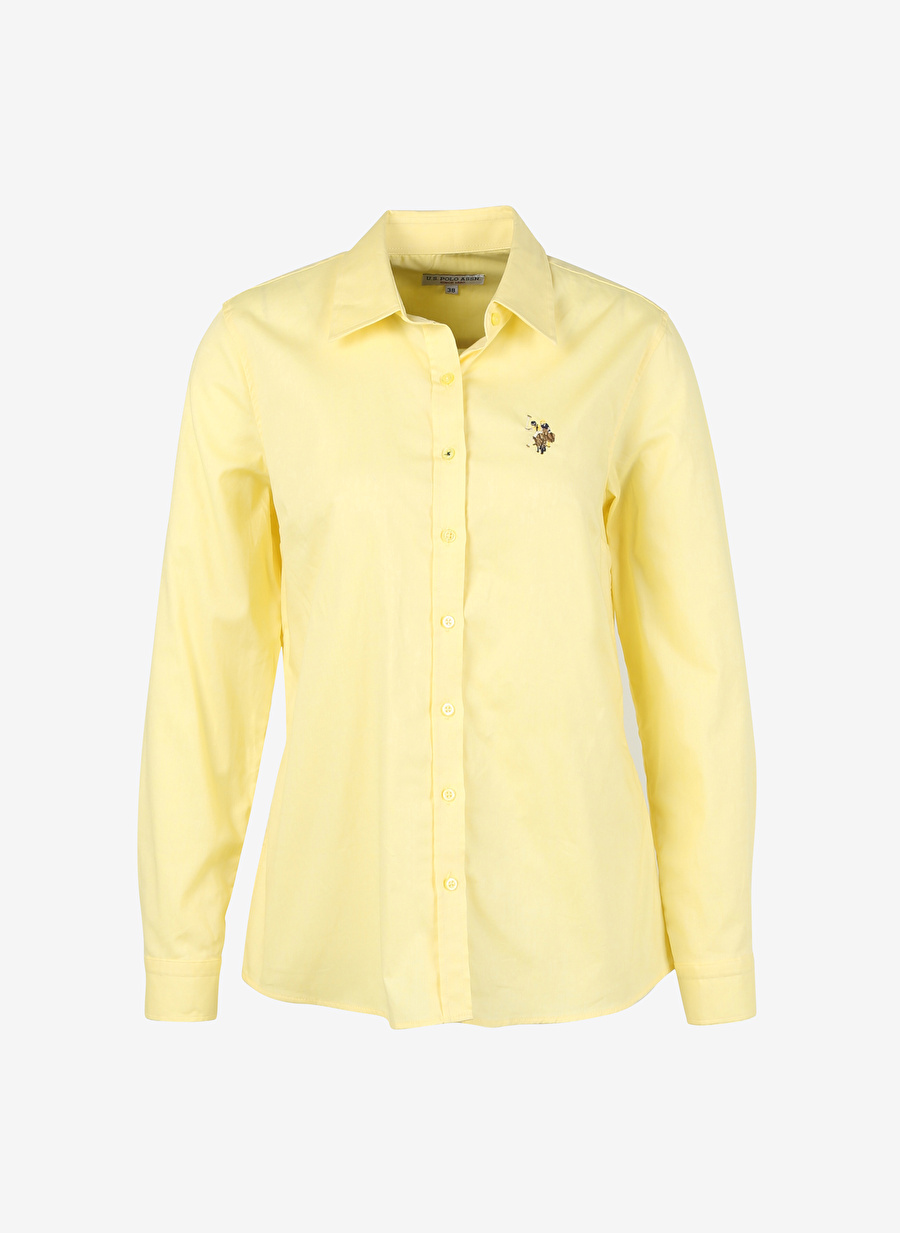 U.S. Polo Assn. Slim Fit Gömlek Yaka Düz Sarı Kadın Gömlek CRISCOLOR023Y