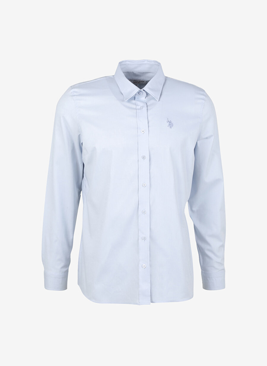 U.S. Polo Assn. Slim Fit Gömlek Yaka Düz Mavi Kadın Gömlek CRISTA023Y